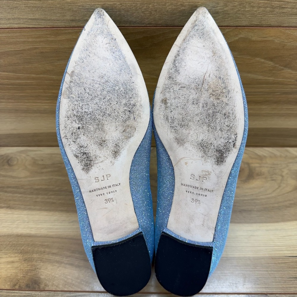 SJP Sarah Jessica Parker Flats Womens 9.5 EU 39.5 Blue Metallic Mesh Pointed Toe - Picture 9 of 11